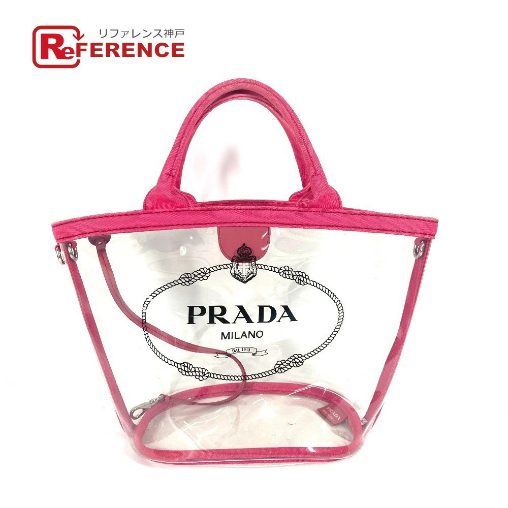 PRADA beach bag Clutch logo Canapa shoulder handbag tote vinyl pink
